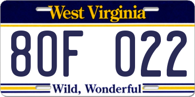 WV license plate 8OF022