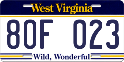 WV license plate 8OF023