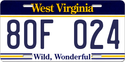 WV license plate 8OF024