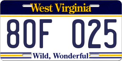 WV license plate 8OF025