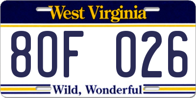 WV license plate 8OF026