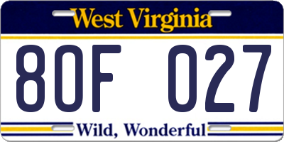 WV license plate 8OF027