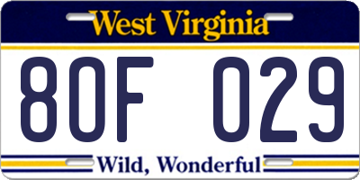 WV license plate 8OF029