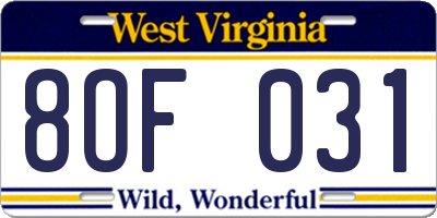 WV license plate 8OF031