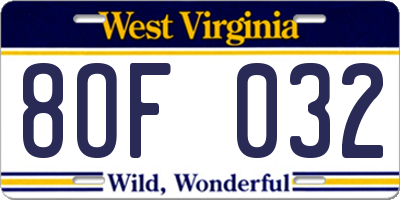 WV license plate 8OF032