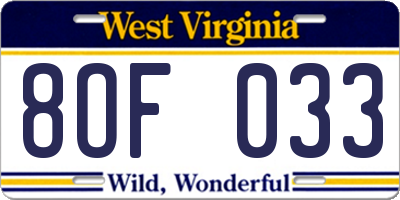 WV license plate 8OF033