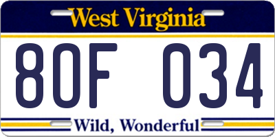 WV license plate 8OF034