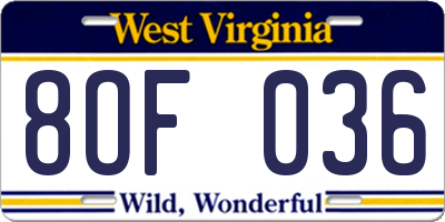 WV license plate 8OF036