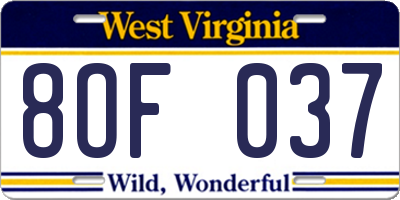 WV license plate 8OF037