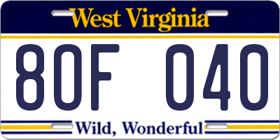 WV license plate 8OF040