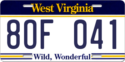 WV license plate 8OF041