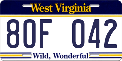 WV license plate 8OF042