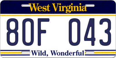 WV license plate 8OF043