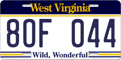 WV license plate 8OF044