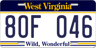 WV license plate 8OF046