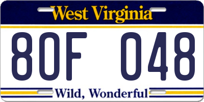 WV license plate 8OF048