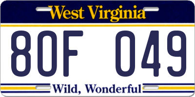WV license plate 8OF049