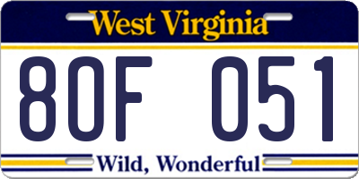 WV license plate 8OF051