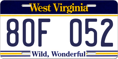 WV license plate 8OF052