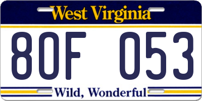 WV license plate 8OF053