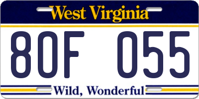 WV license plate 8OF055