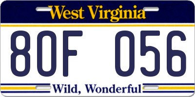 WV license plate 8OF056