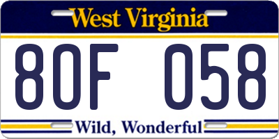 WV license plate 8OF058