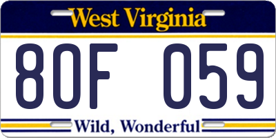 WV license plate 8OF059