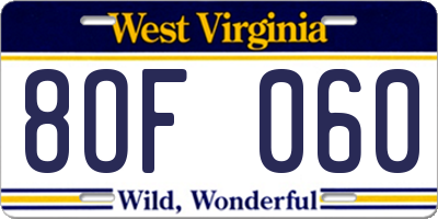 WV license plate 8OF060