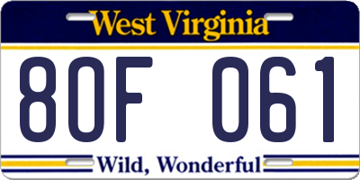 WV license plate 8OF061