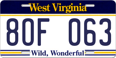 WV license plate 8OF063