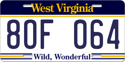 WV license plate 8OF064