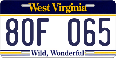 WV license plate 8OF065