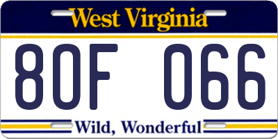 WV license plate 8OF066