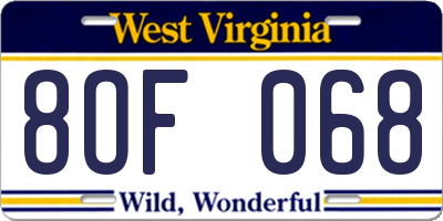 WV license plate 8OF068