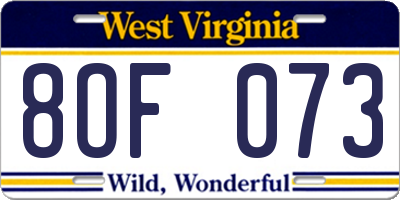 WV license plate 8OF073