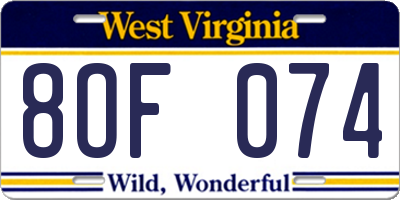 WV license plate 8OF074