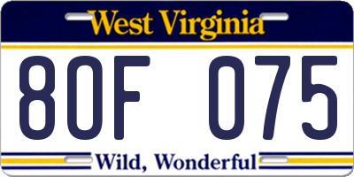 WV license plate 8OF075