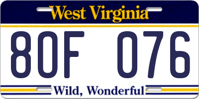 WV license plate 8OF076