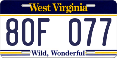WV license plate 8OF077