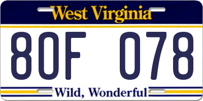 WV license plate 8OF078