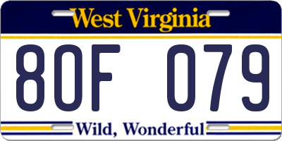 WV license plate 8OF079