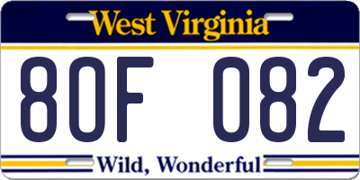 WV license plate 8OF082