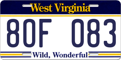 WV license plate 8OF083