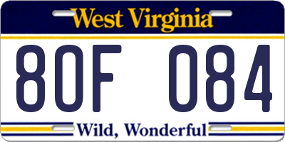 WV license plate 8OF084