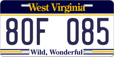 WV license plate 8OF085