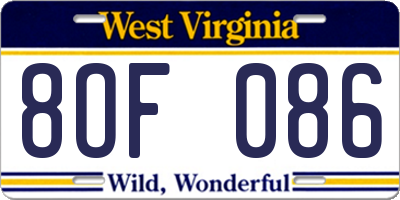 WV license plate 8OF086