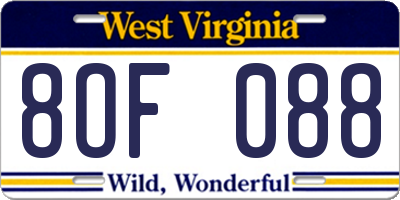 WV license plate 8OF088