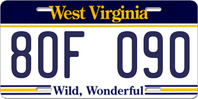 WV license plate 8OF090
