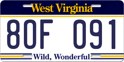 WV license plate 8OF091